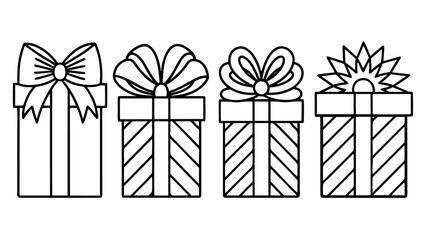 Set of line art gift boxes with bows.