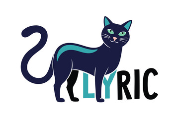 Stylish Cat Illustration Featuring the Word Lyric in a Creative Composition Design
