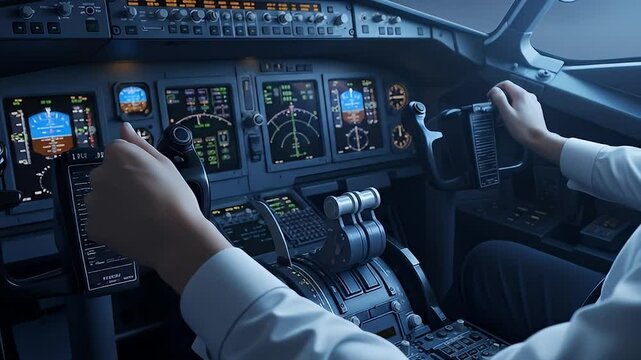 Plane crash emergency, pilot hands on controls. 4K Video