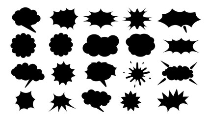 collection of Comic explosion speech bubble vector shapes, speech bubble silhouettes