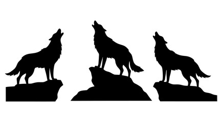 Howling Wolf Silhouette Standing on Rocky Outcrop