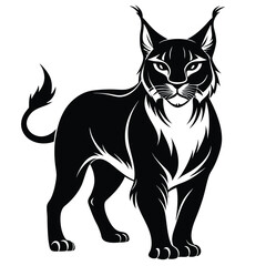 Majestic Lynx Standing Proudly in Black and White Silhouette Vector Illustration Animal Feline Wild Cat
