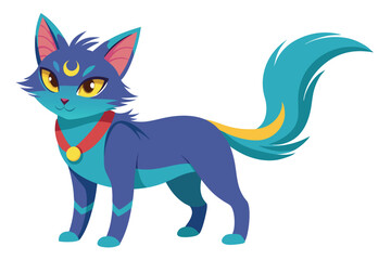 Obraz premium Stylized Cartoon Cat with Crescent Moon Symbol on Forehead and Decorative Red Collar