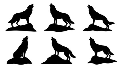 Howling Wolf Silhouette Standing on Rocky Outcrop