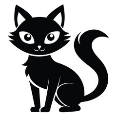 Cute Black Cat Cartoon Illustration Adorable Animal With Curled Tail Elegant Feline Friend