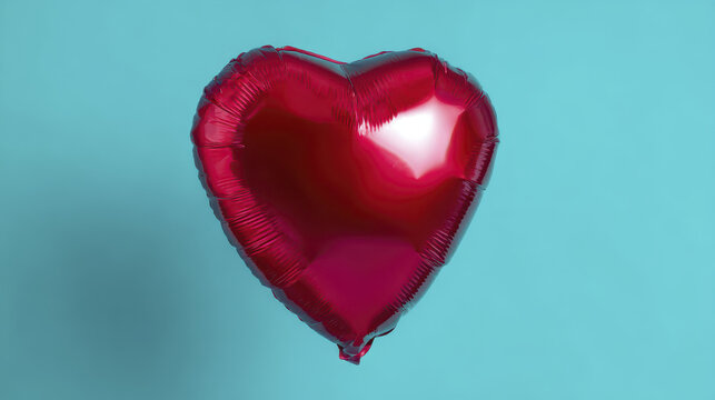 Shiny red heart shaped balloon floats against bright blue background inspiring positive thoughts - Powered by Adobe