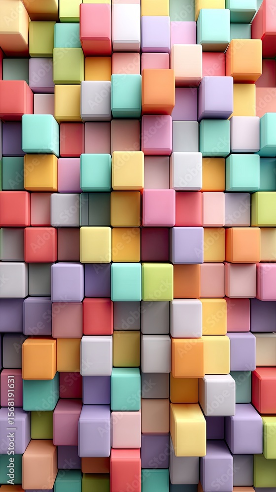 Poster abstract pattern of colorful, stacked cubes