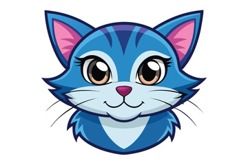 Cute Cartoon Cat Portrait with Big Eyes and Playful Expression on a White Backdrop