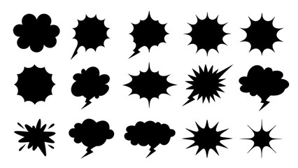 collection of Comic explosion speech bubble vector shapes, speech bubble silhouettes