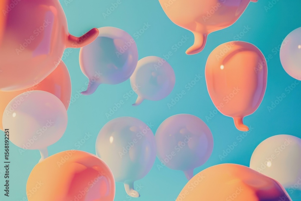 Poster 3d render of colorful speech bubbles floating on a blue background representing social media communi