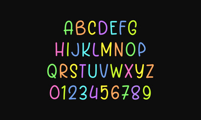 Colorful Preppy Neon Alphabet Letters & Numbers – Cute Hand Drawn Multi-Colored Handwritten Font Typography Vector Design Set