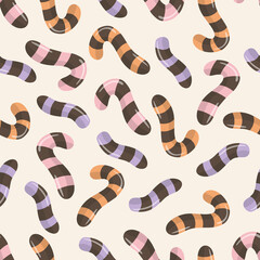 Striped Halloween Candy Worms Seamless Pattern in Pastel Colors