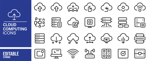 Editable Cloud Computing Icons for Internet Services, Data Storage, and Cloud Platforms