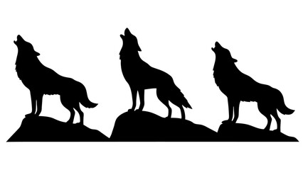 Howling Wolf Silhouette Standing on Rocky Outcrop