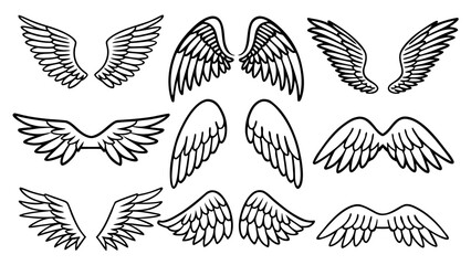 Angel Wings Vector Line Art Set