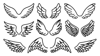 Obraz premium Angel Wings Vector Line Art Set