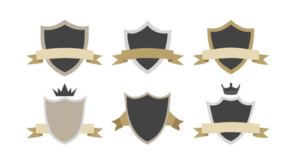 Collection of heraldic shields with ribbons and crowns for logo and emblem design
