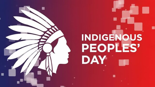 Indigenous Peoples' Day celebration with a silhouette of a Native American chief and abstract background elements animation