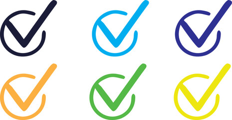 Colorful Checkmark and Circle Icon Set, Approval and Confirmation Tick Mark Symbols, Success and Validation Checkbox Icons Pack