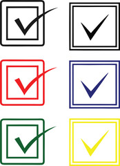 Checkbox with Checkmark Icon Set, Colorful Square Tick Mark Symbols, Approval and Validation Checkbox Vector Pack