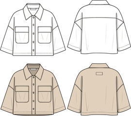 Minimalist Workwear Jacket with Pockets and Button Detail, Fashion Illustration