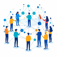 Diverse Group of People Connected By Network Nodes and Dotted Lines in a Conceptual Teamwork and Global Connectivity Illustration on White Background