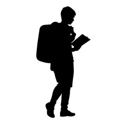 Silhouette of student carrying large book, educational burden symbol