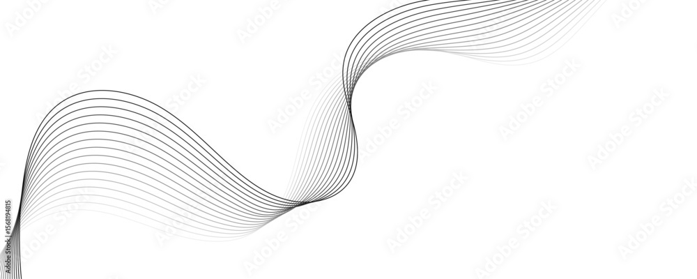 Poster abstract black wave dynamic curve lines on transparent background with flowing particles. digital en