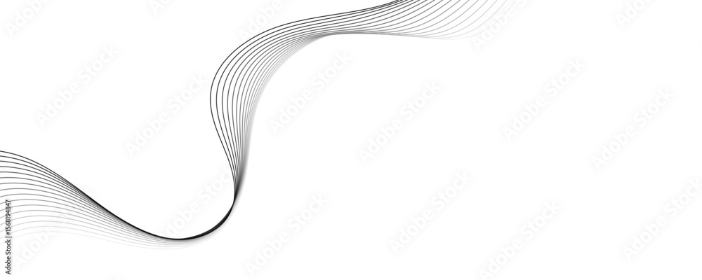 Poster abstract black wave dynamic curve lines on transparent background with flowing particles. digital en
