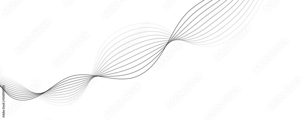 Poster abstract black wave dynamic curve lines on transparent background with flowing particles. digital en