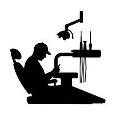 Dental unit silhouette with patient in chair, procedure readiness