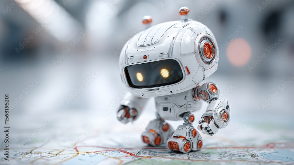Aufkleber robot analyzing a map for strategic planning in market entry representing ai-driven business insight