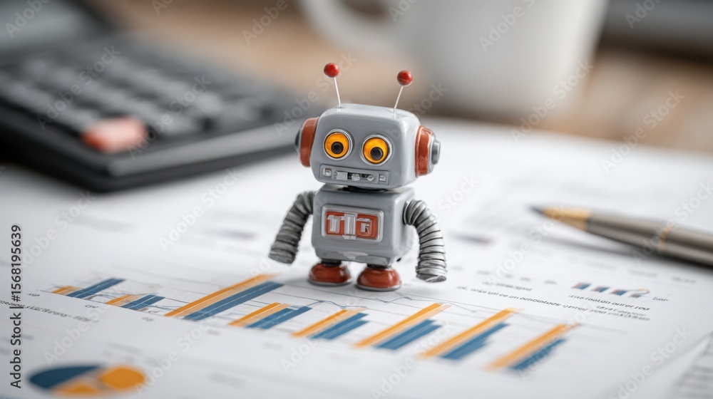 Poster playful robot toy on a table showcasing ai business agility bot concept for fast and responsive solu