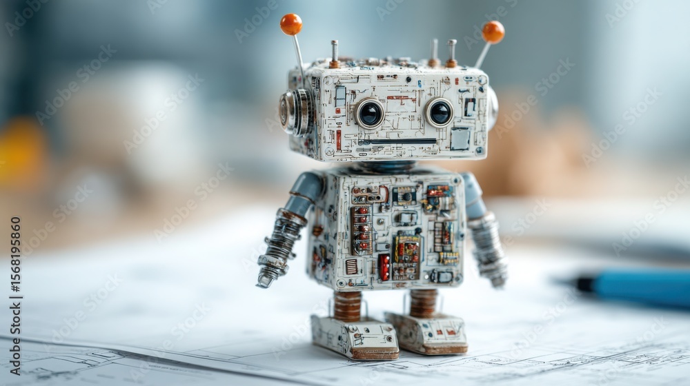Poster robot positioned on a table demonstrating structural design and functionality for business continuit