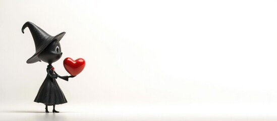 Enchanting witch character holding a heart, isolated against a bright backdrop