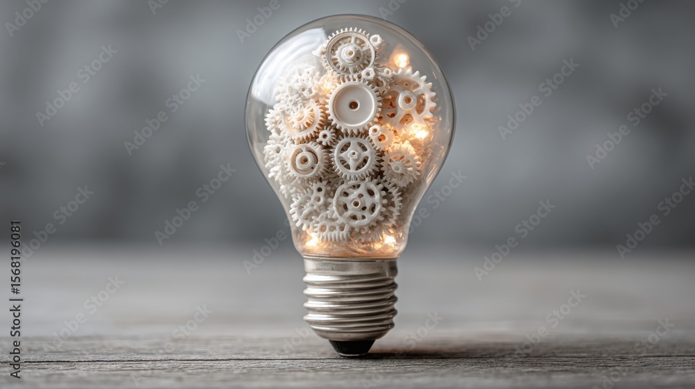 Poster light bulb containing gears inside symbolizing innovative ideas and ai business feedback loop dynami