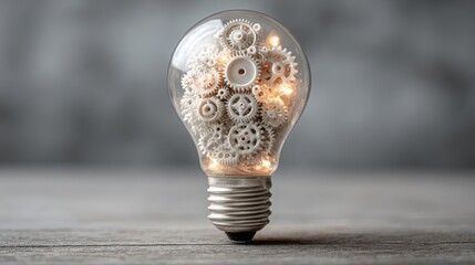 Light bulb containing gears inside symbolizing innovative ideas and ai business feedback loop dynamics