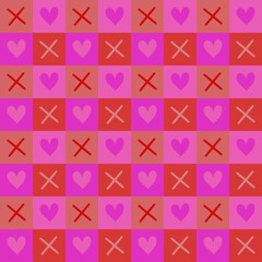 Colorful seamless checkered pattern background with hearts.