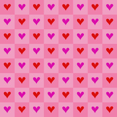 Colorful seamless checkered pattern background with hearts.