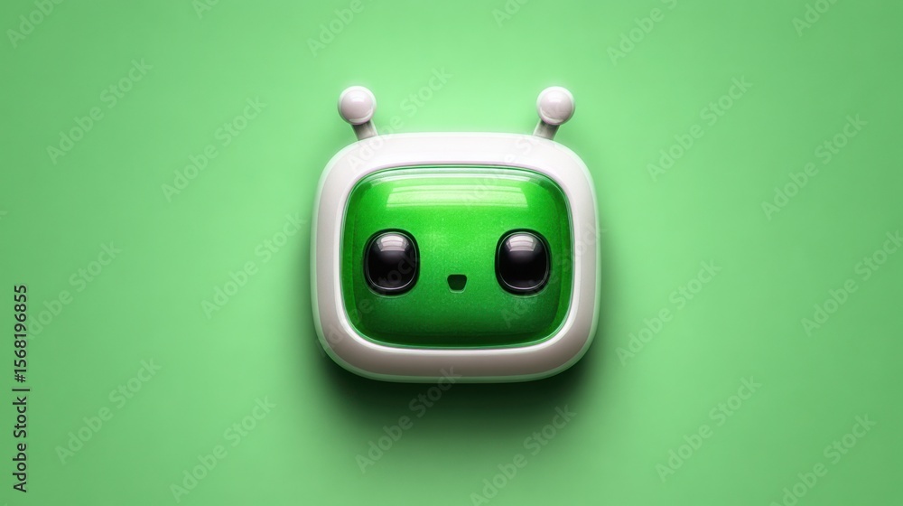 Poster green and white robot symbolizing ai chatbot assistant concept with a compact layout for modern tech