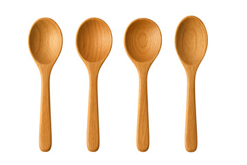 Set of wooden spoons isolated on transparent background