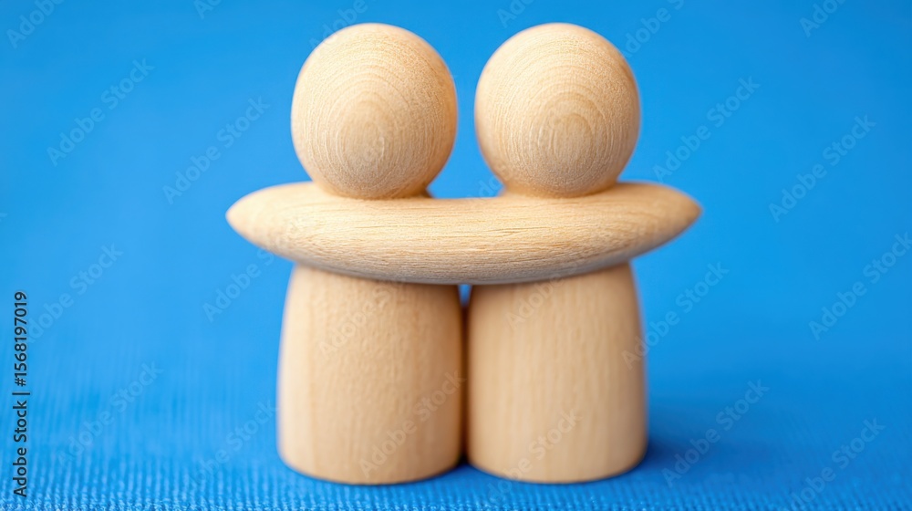 Poster two wooden dolls on a blue background symbolizing ai conflict resolution concept as an abstract repr