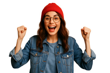 Young woman showing thumbs up isolated on transparent background