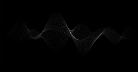 White Audio Frequency Waves Tracks Isolated on Black Background Telecommunication Technology Vector Concept