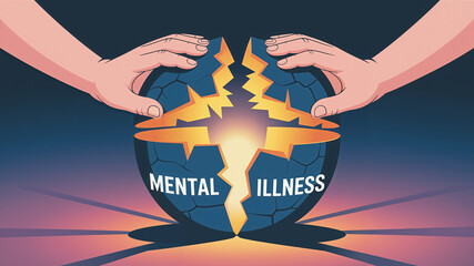 Hands pulling apart globe symbolizing mental illness concept  