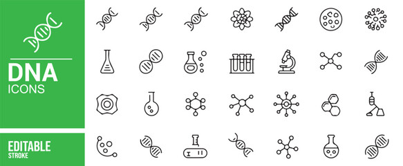 Clean Line Art DNA and Biology Icons for Scientific and Research Projects