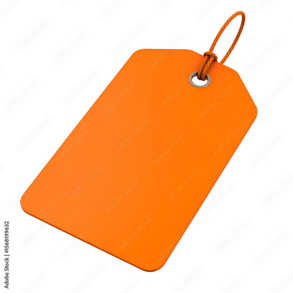 Poster isolated 3d orange price tag with blank surface rounded corners and curved string loop