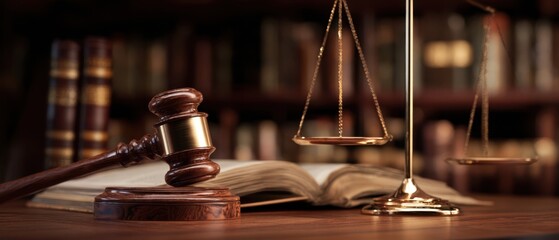 The gavel and scales representing justice in a legal setting.