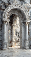 Obraz premium Elegant marble archway with textured stone wall background