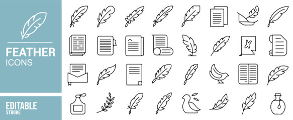 Black Line Art Feather Icons for Nature, Writing, and Letter Projects